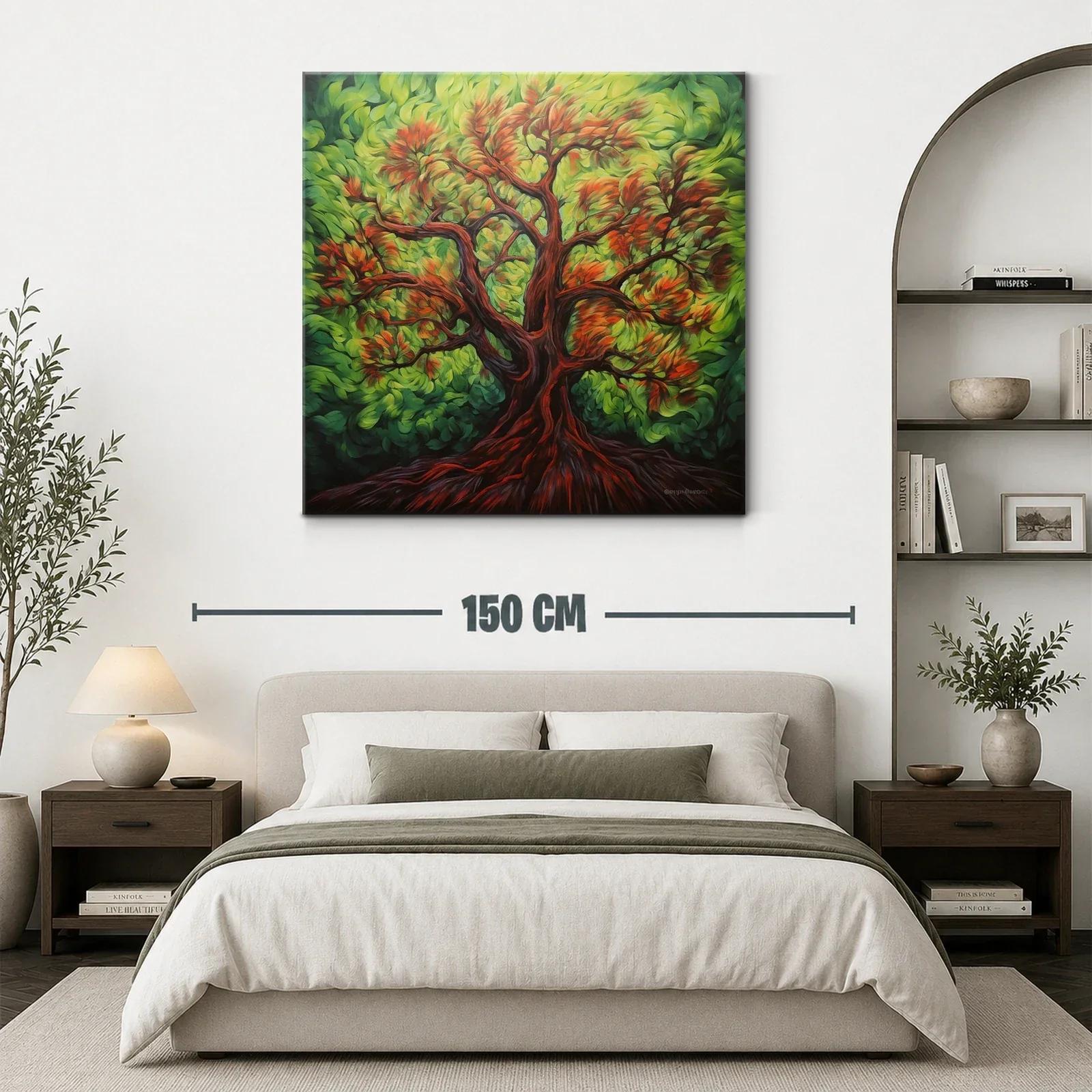 Árbol con hojas vibrantes en tonos verdes y rojos — miniatura 3