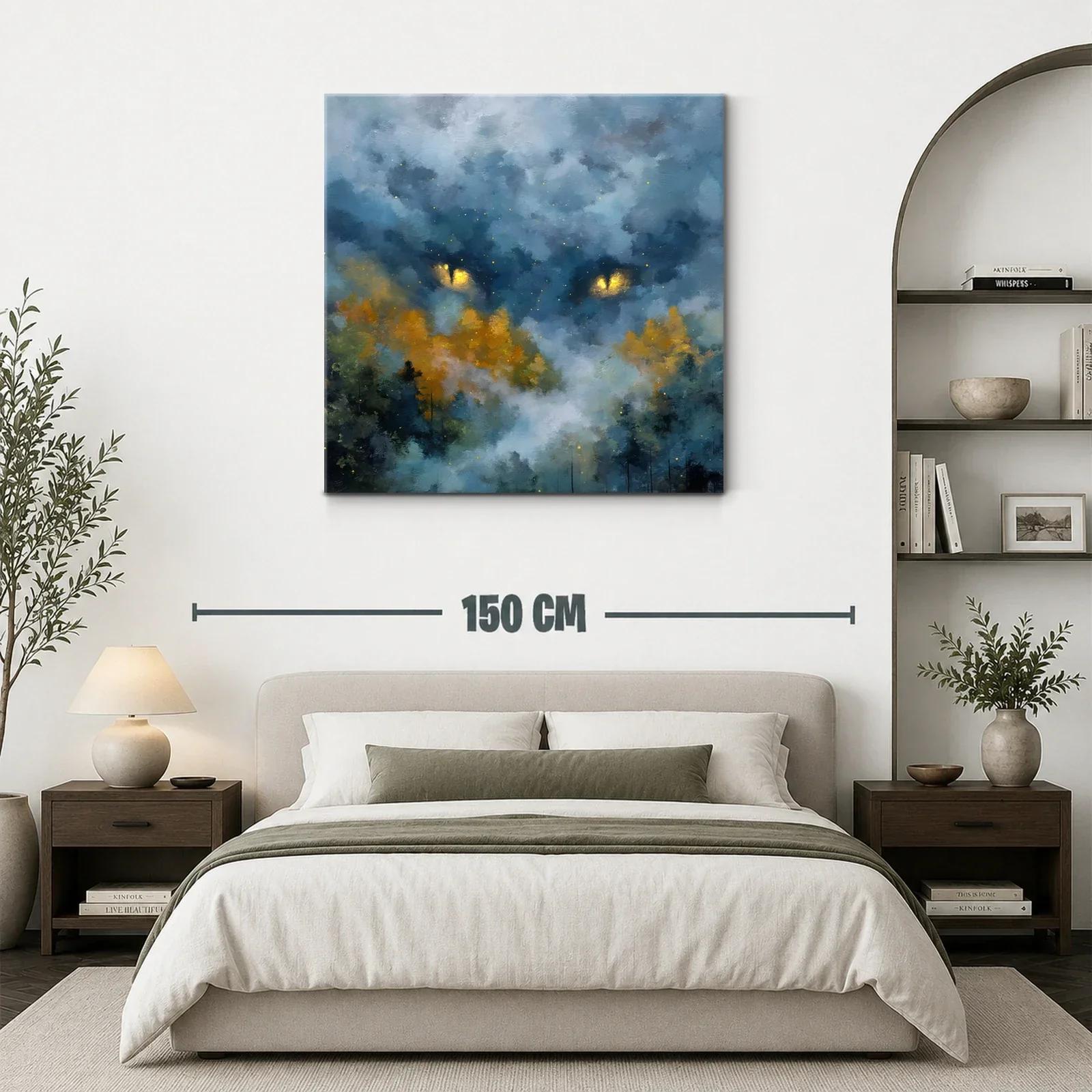 Cuadro de paisaje onírico con ojos dorados entre las nubes — miniatura 3