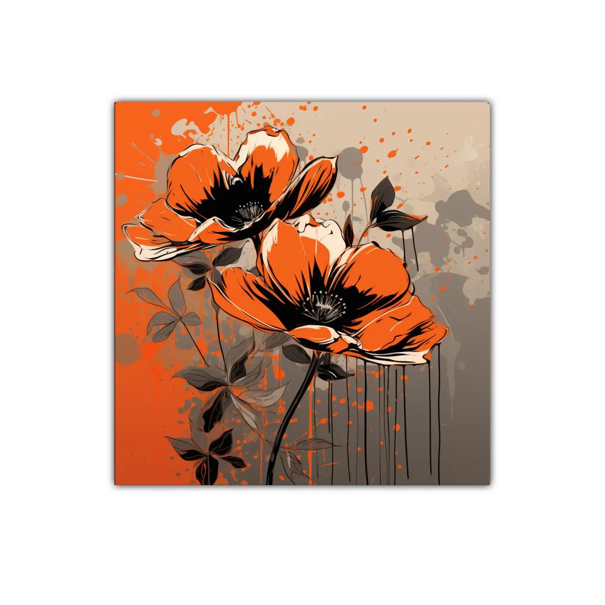 Cuadro floral con flores naranjas y fondo gris estilizado — imagen principal