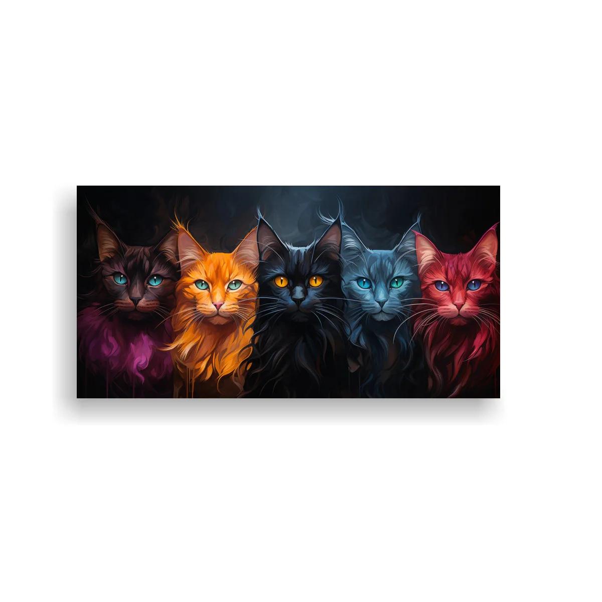 Cuadro cinco gatos de colores con mirada brillante — imagen principal
