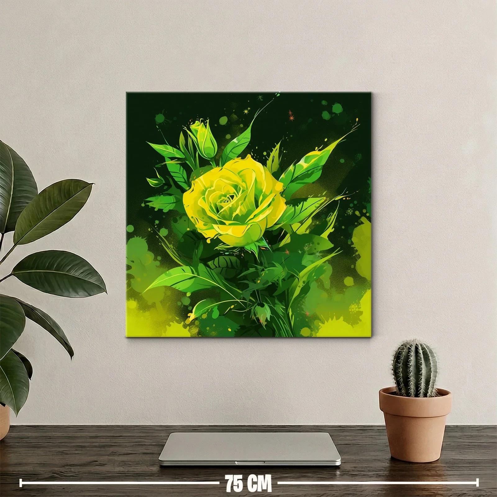 Rosa amarilla vibrante sobre fondo verde intenso — miniatura 2