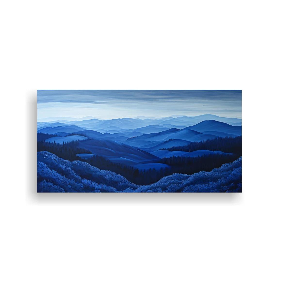 Cuadro paisaje de montañas azules con gradación de color