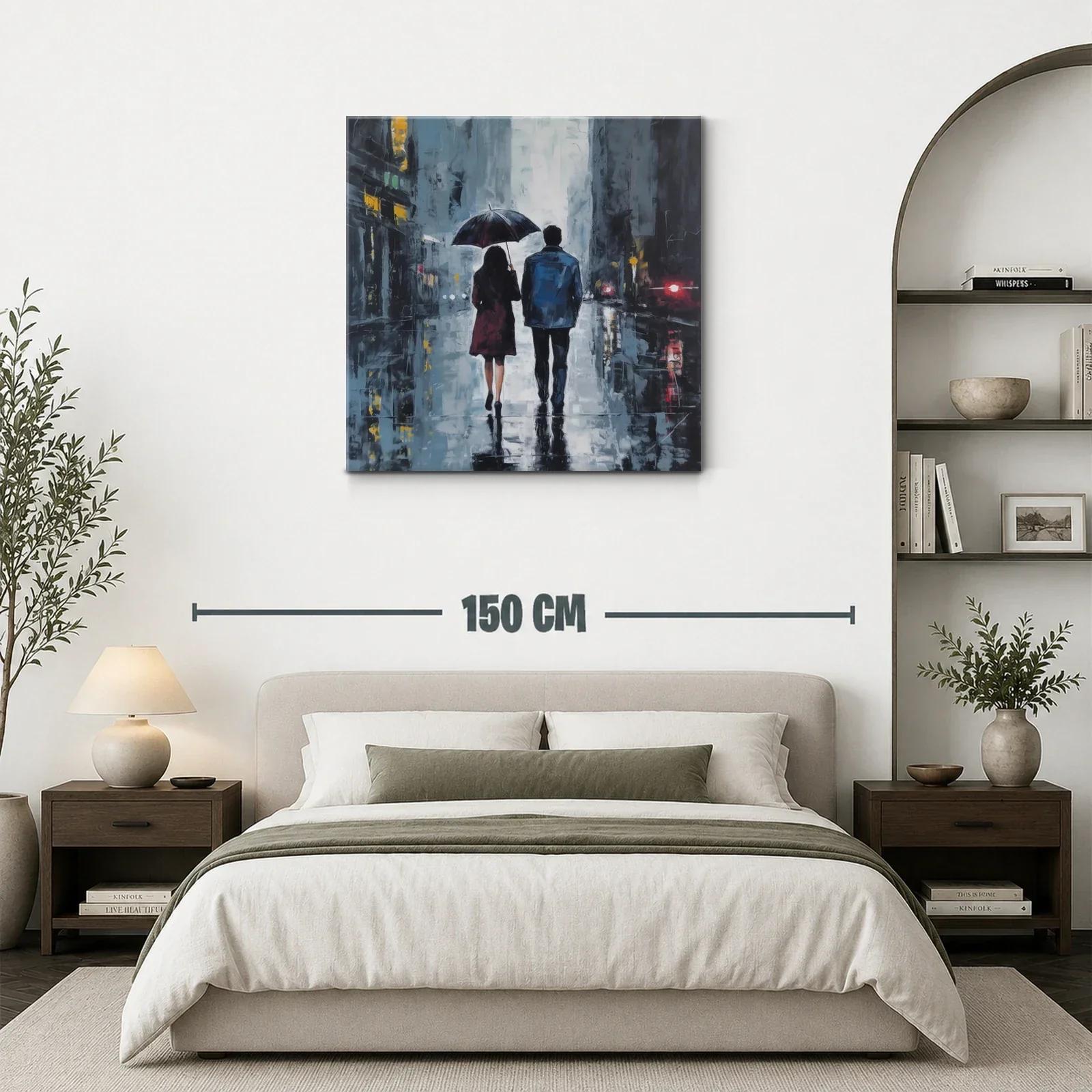 Paseo bajo la lluvia con paraguas en ciudad nocturna — miniatura 3