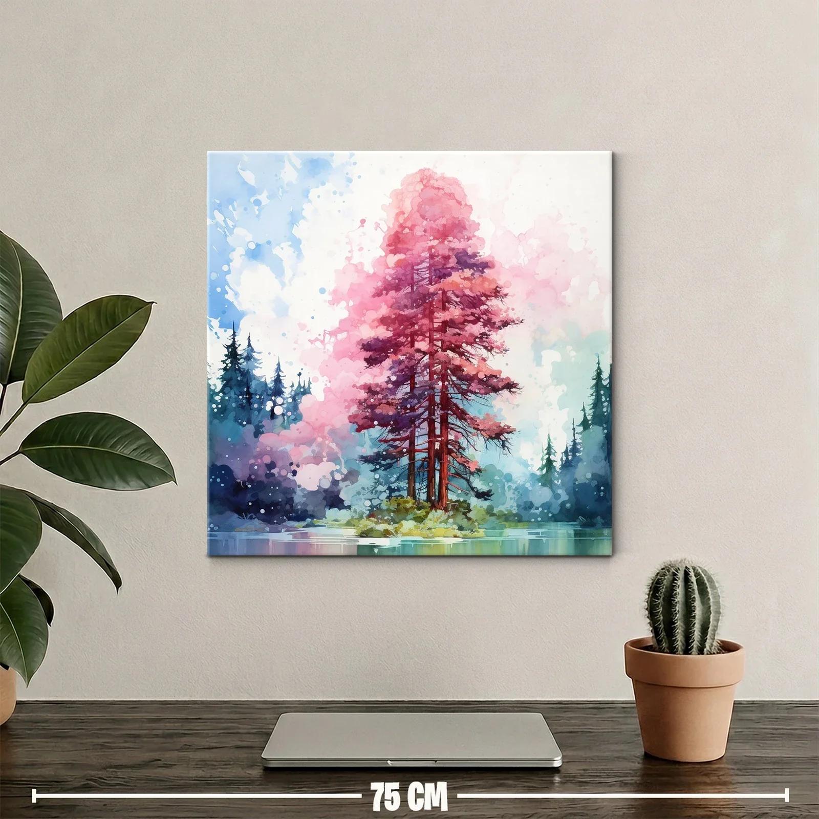 Árbol rosa sobre isla en lago entre bosque difuminado — miniatura 2