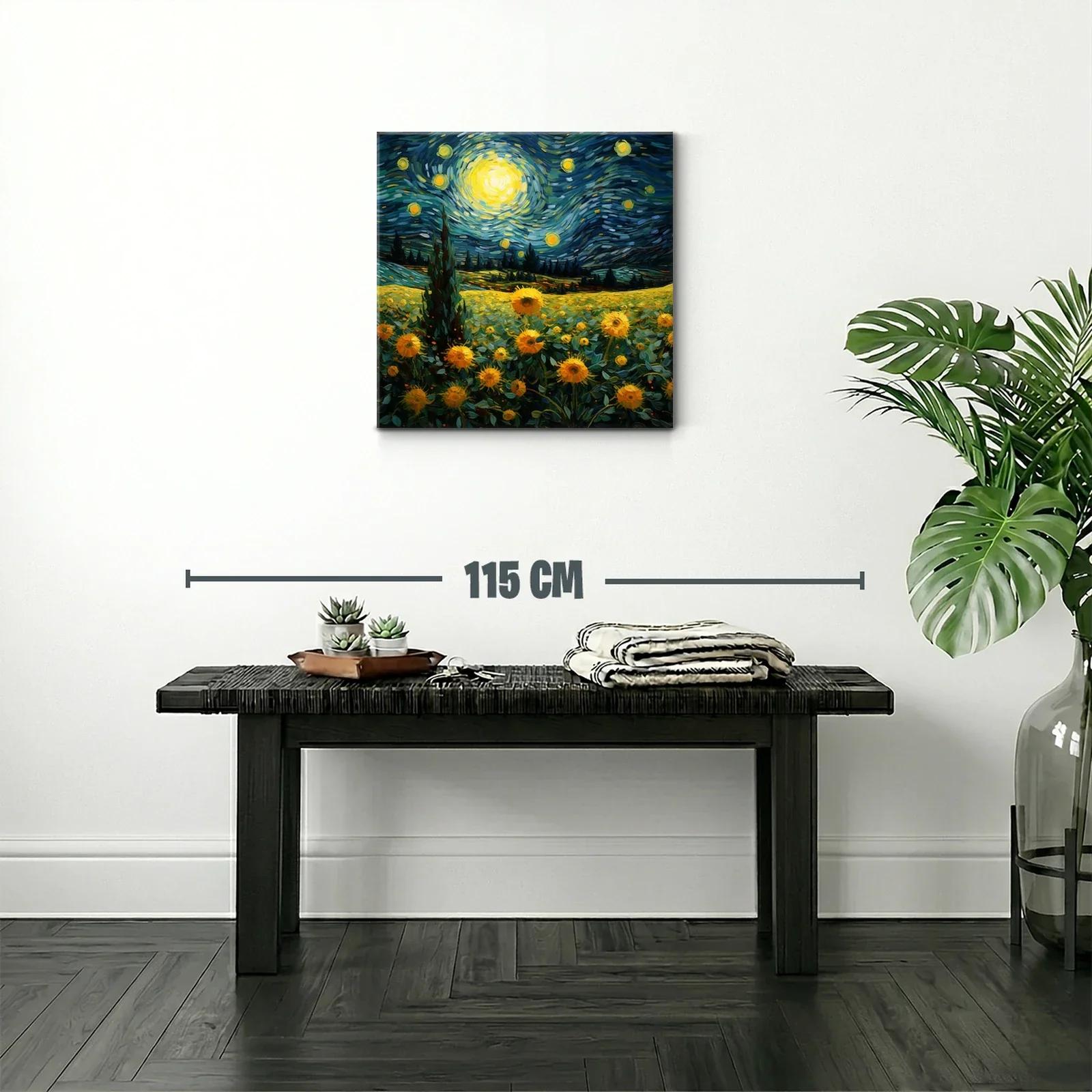 Campo de girasoles bajo cielo estrellado vibrante — miniatura 2