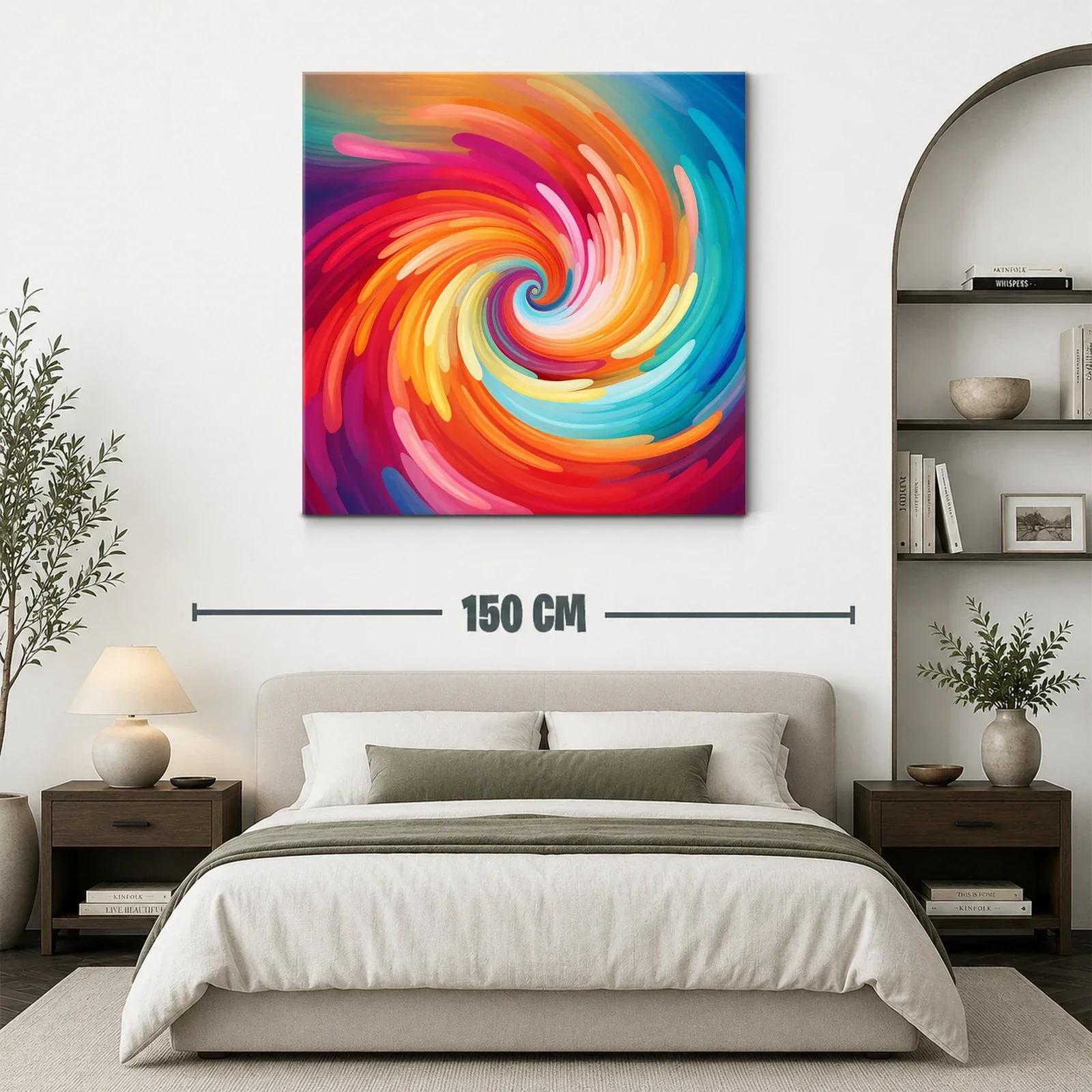 Cuadro abstracto espiral vibrante en tonos cálidos y fríos — miniatura 3
