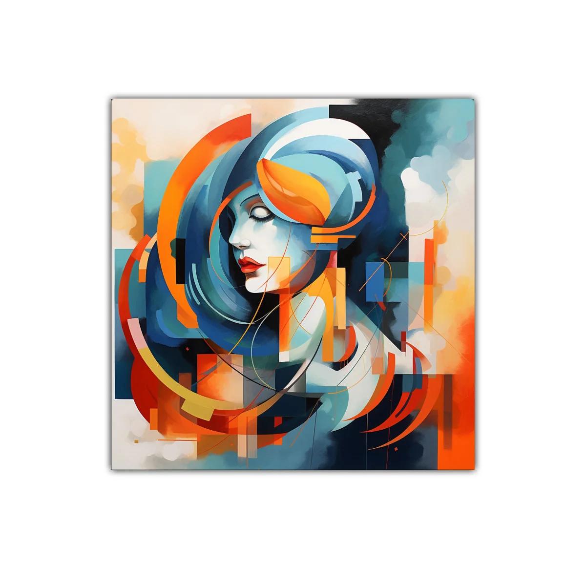 Retrato abstracto femenino con vibrantes tonos cálidos