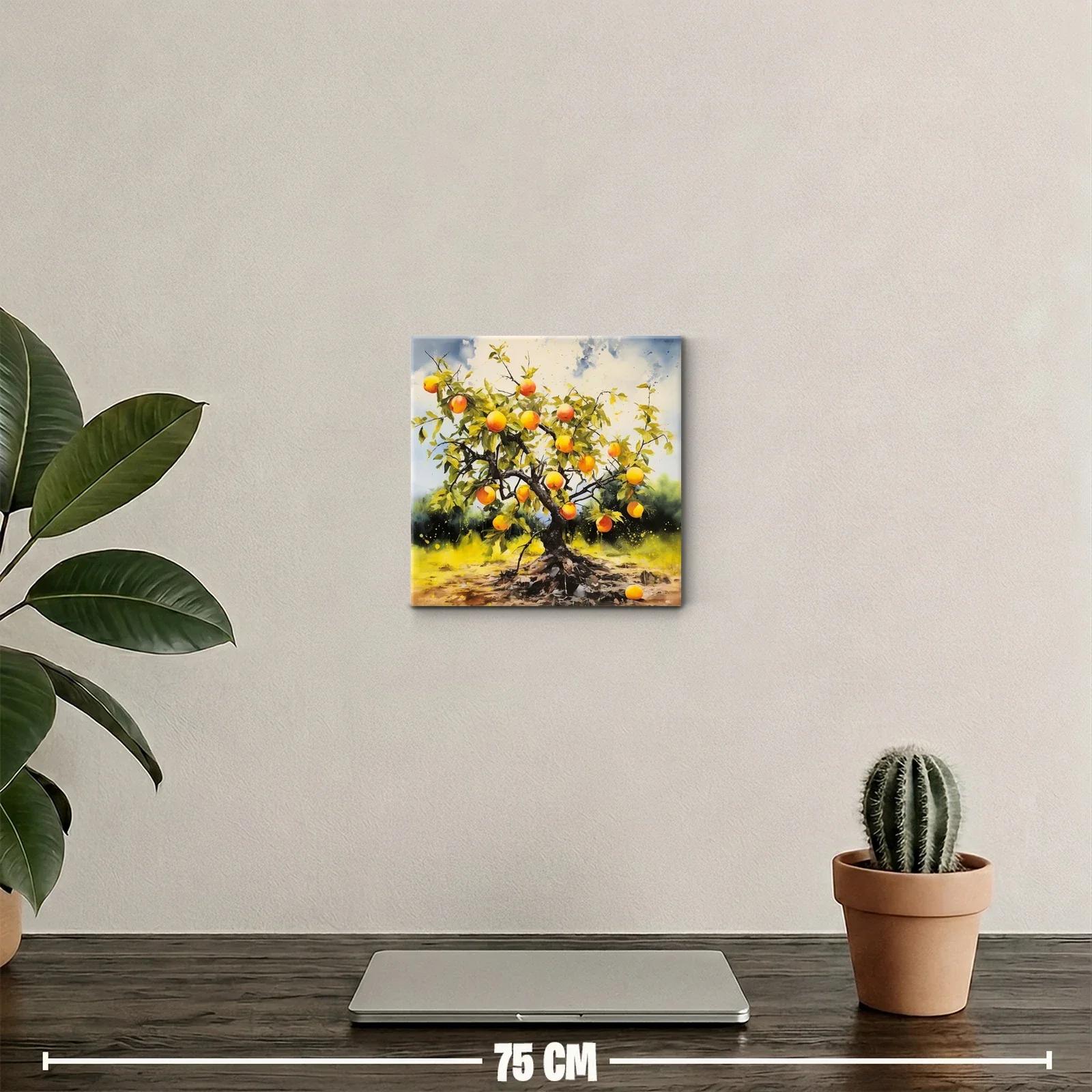 Árbol frutal con melocotones en vibrante paisaje natural — miniatura 2