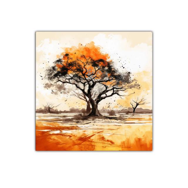 Árbol otoñal con colores cálidos y contrastes intensos