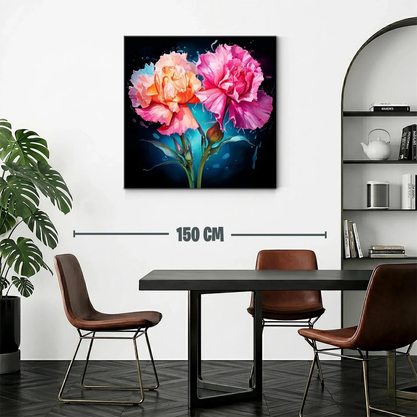 Cuadro moderno con flores vibrantes en tonos rosa y naranja — miniatura 2