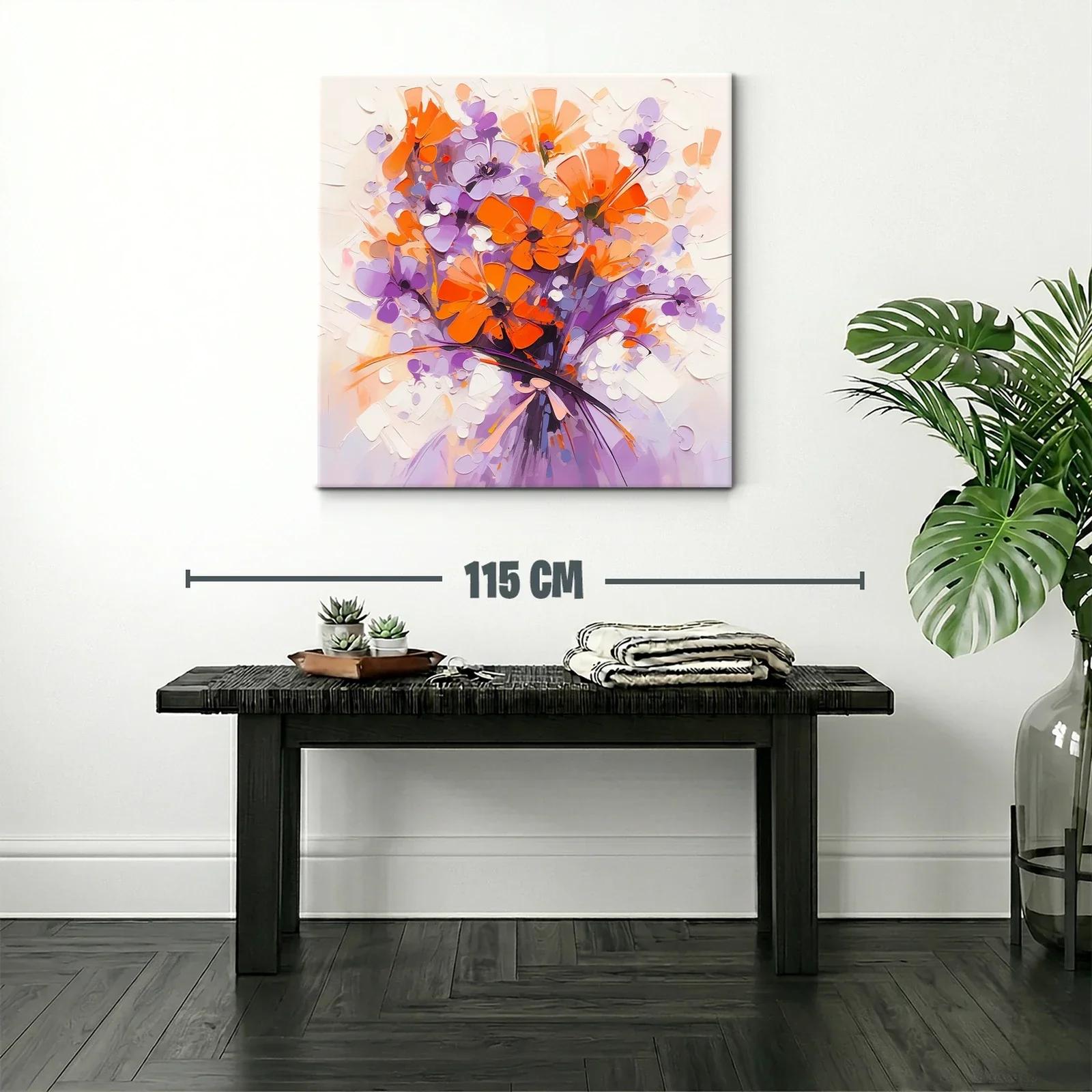 Ramo vibrante con flores naranjas y lilas en composición moderna — miniatura 2