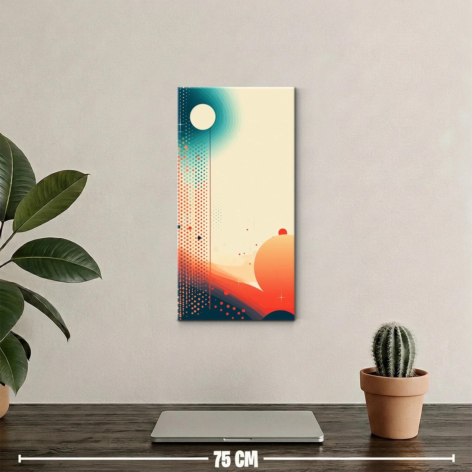 Cuadro sol abstracto con círculo coral y brillo estrellado — miniatura 2
