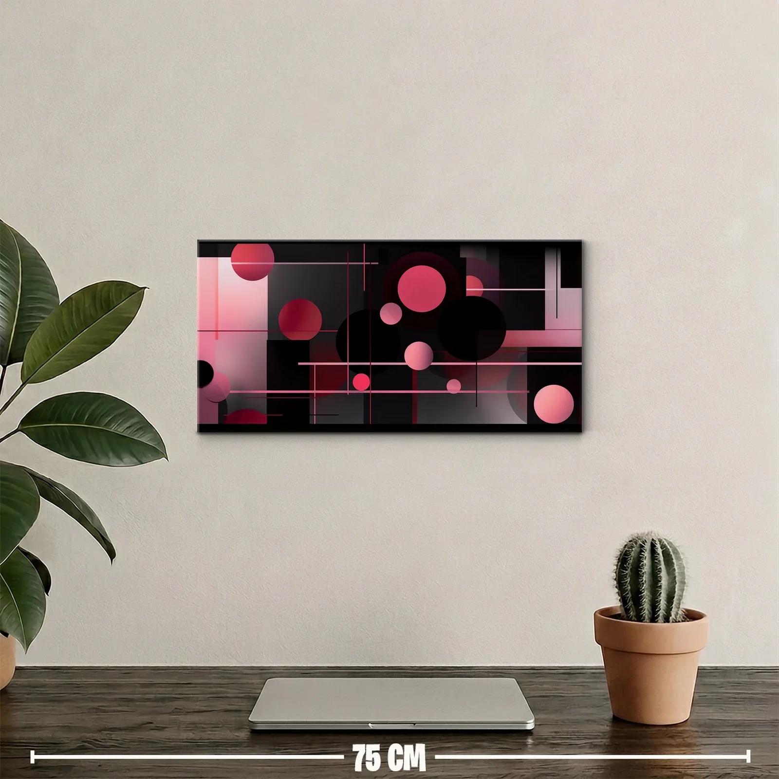 Cuadro composición geométrica con círculos rosas y retícula — miniatura 2