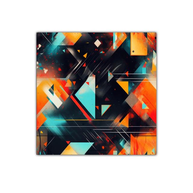 Composición geométrica vibrante en tonos cálidos y fríos