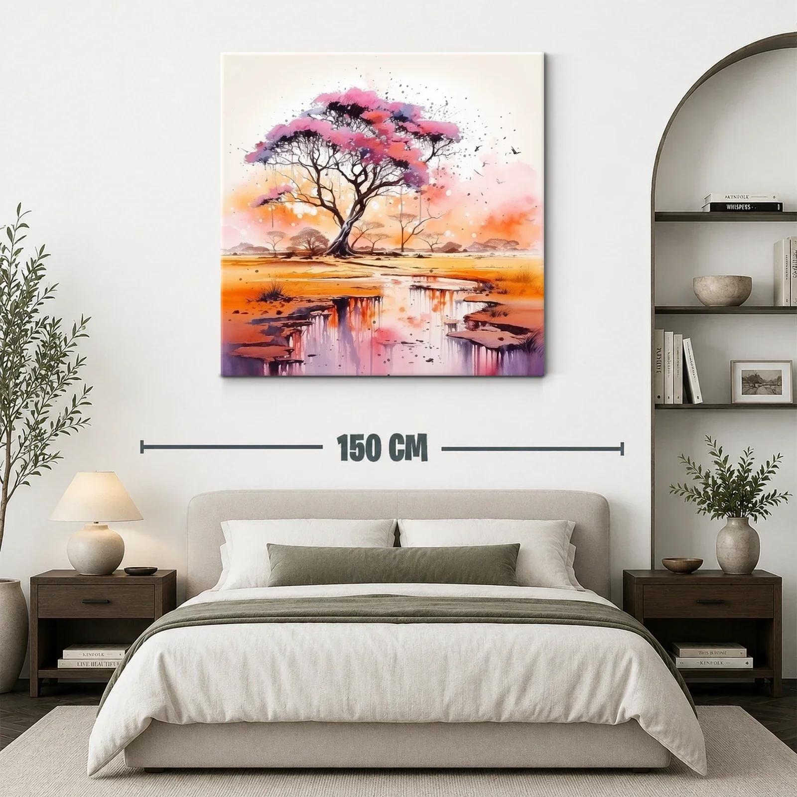 Árbol rosa sobre paisaje reflejado en agua — miniatura 3