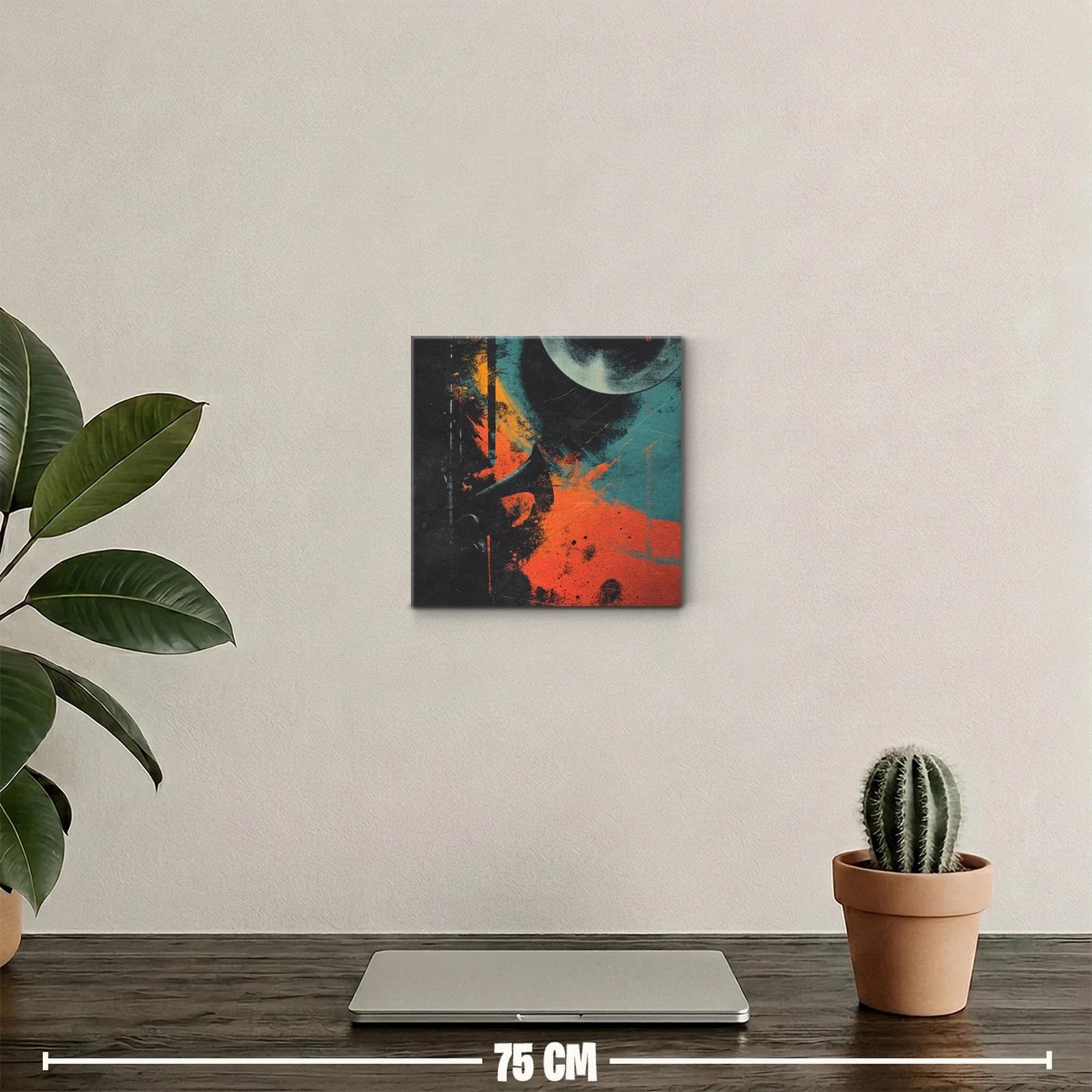 Cuadro abstracto con trompeta y explosión de color vibrante — miniatura 2