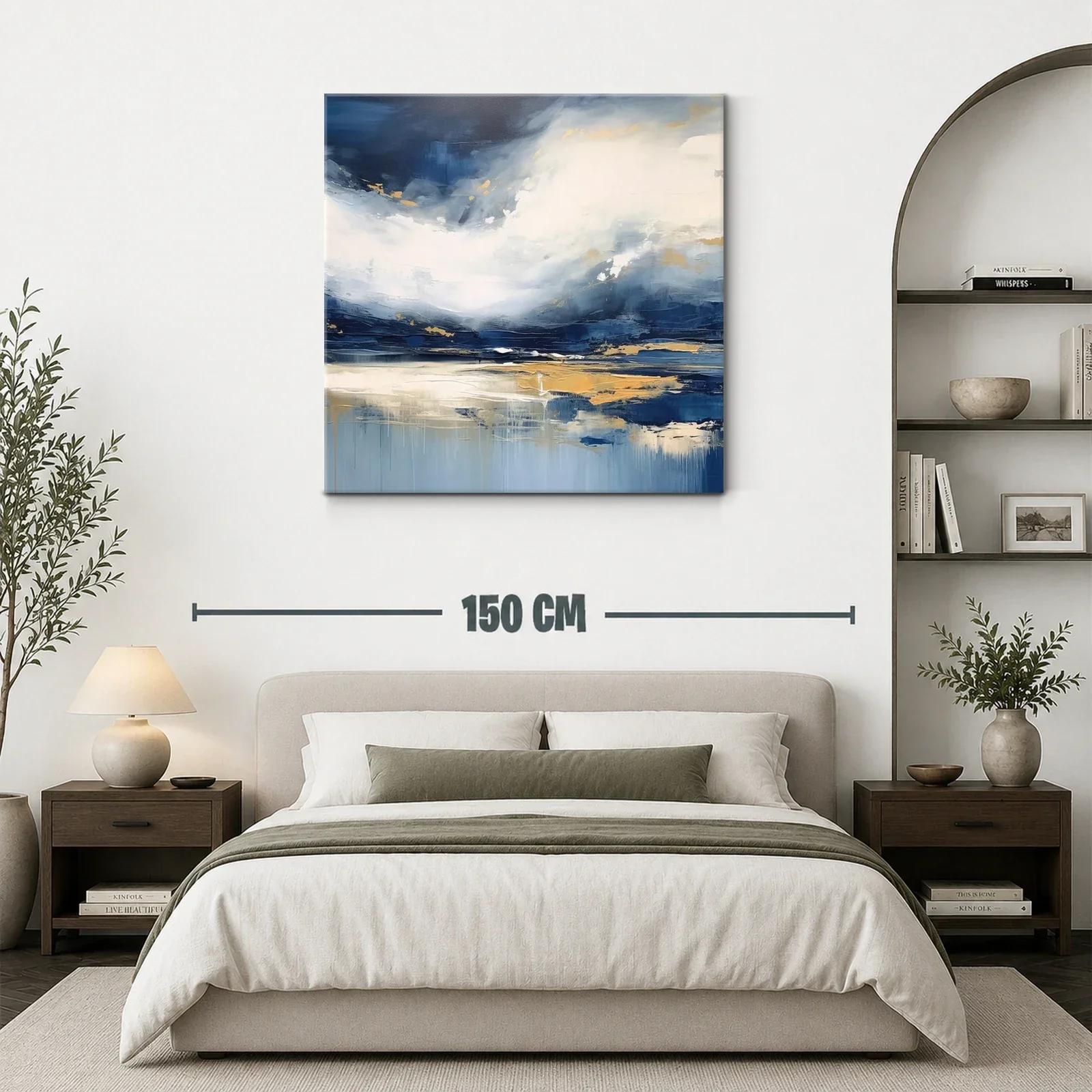 Cuadro abstracto con tonos azules y dorados para espacios modernos — miniatura 3