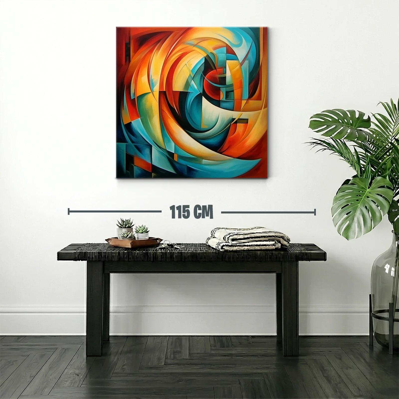 Cuadro abstracto con vibrantes formas en tonos cálidos y fríos — miniatura 2