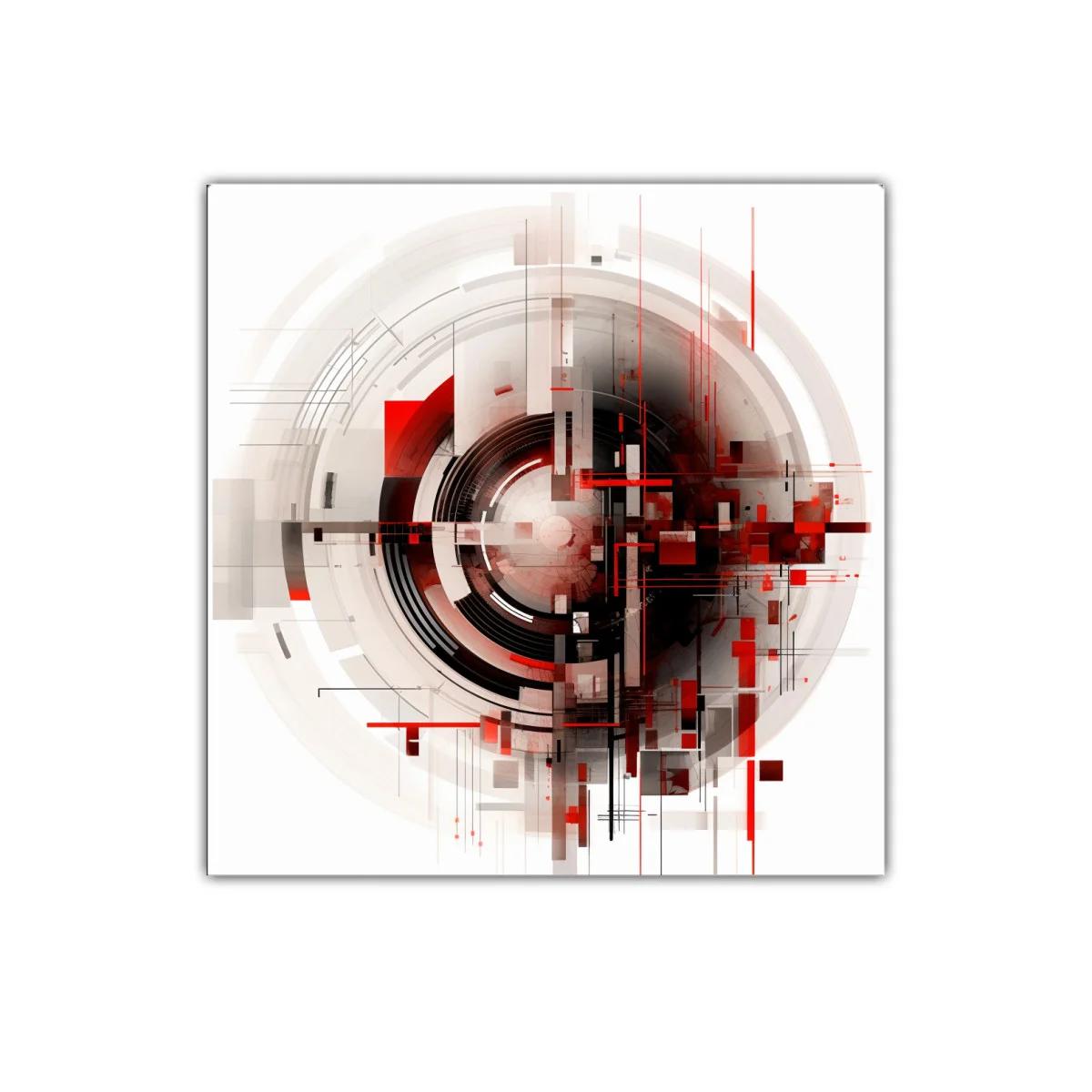 Cuadro vibrante con diseño geométrico futurista y tonos rojos — imagen principal