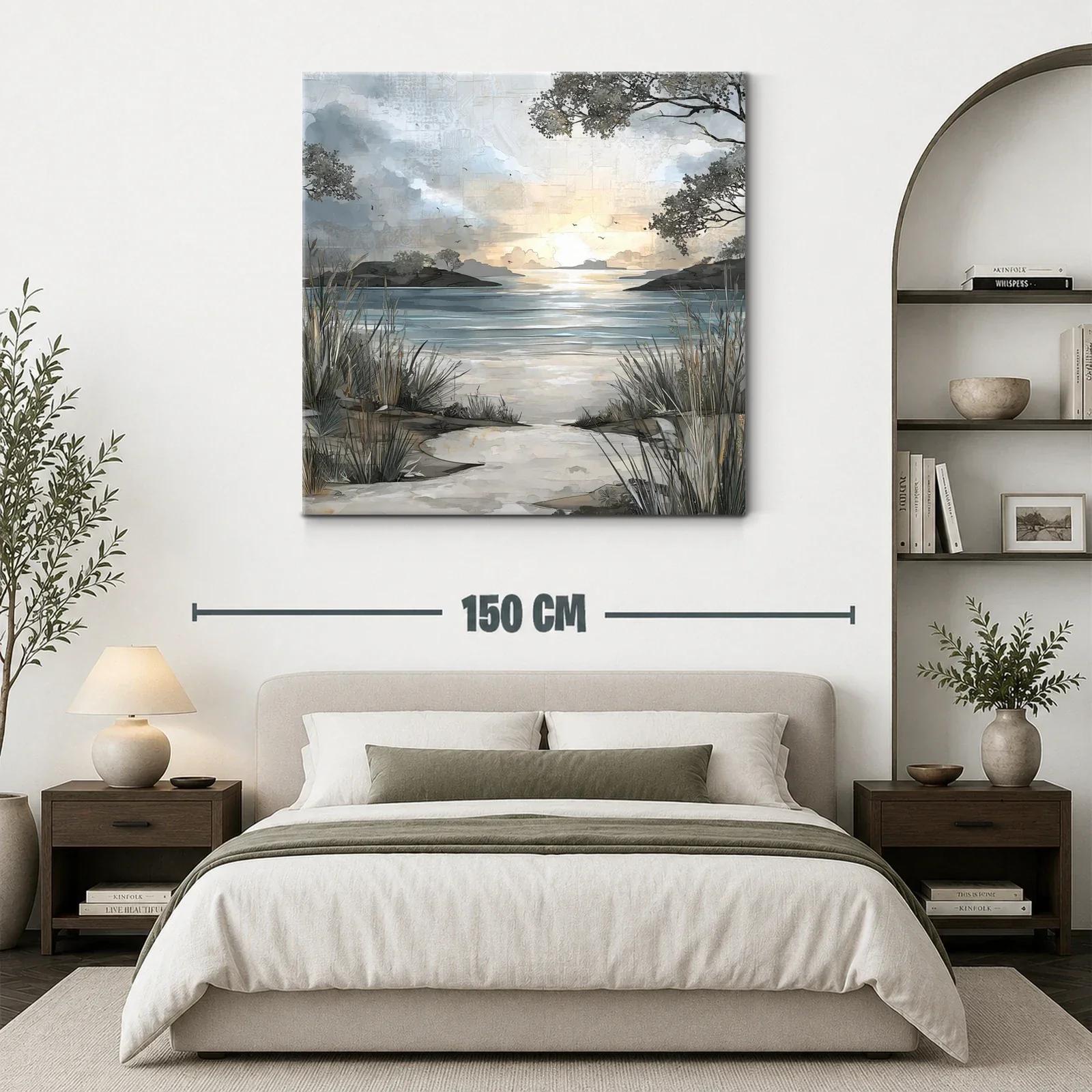 Paisaje sereno al atardecer en tonos neutros y azules — miniatura 3