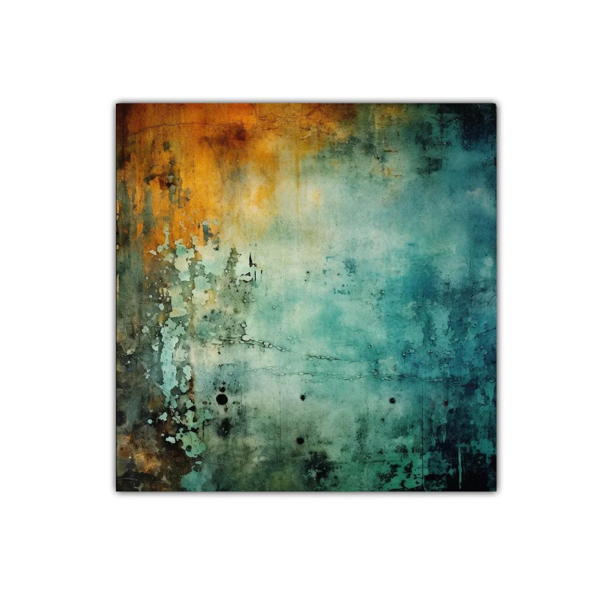 Cuadro abstracto con texturas y tonos cálidos y fríos
