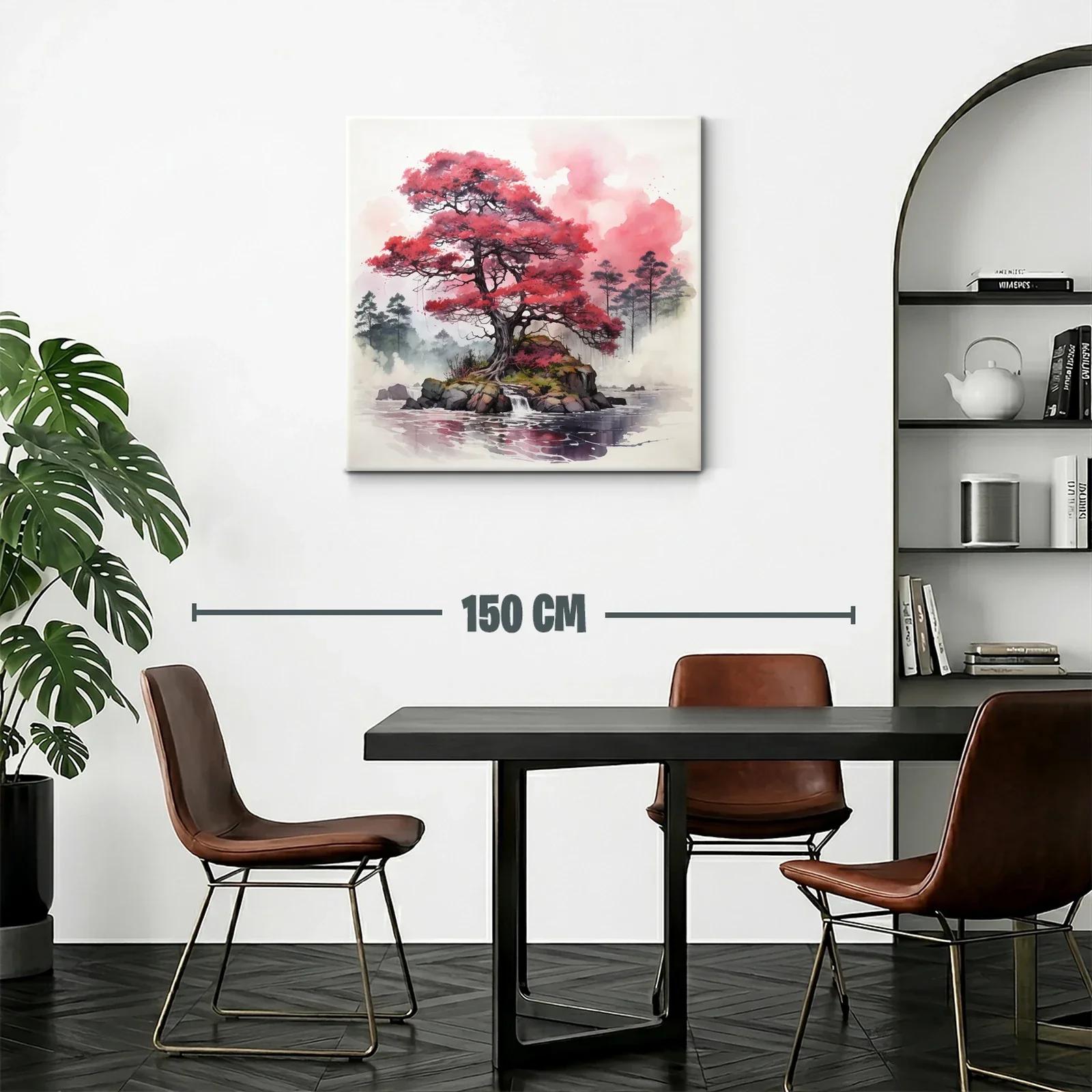 Árbol rojo sobre isla rocosa en lago sereno — miniatura 2