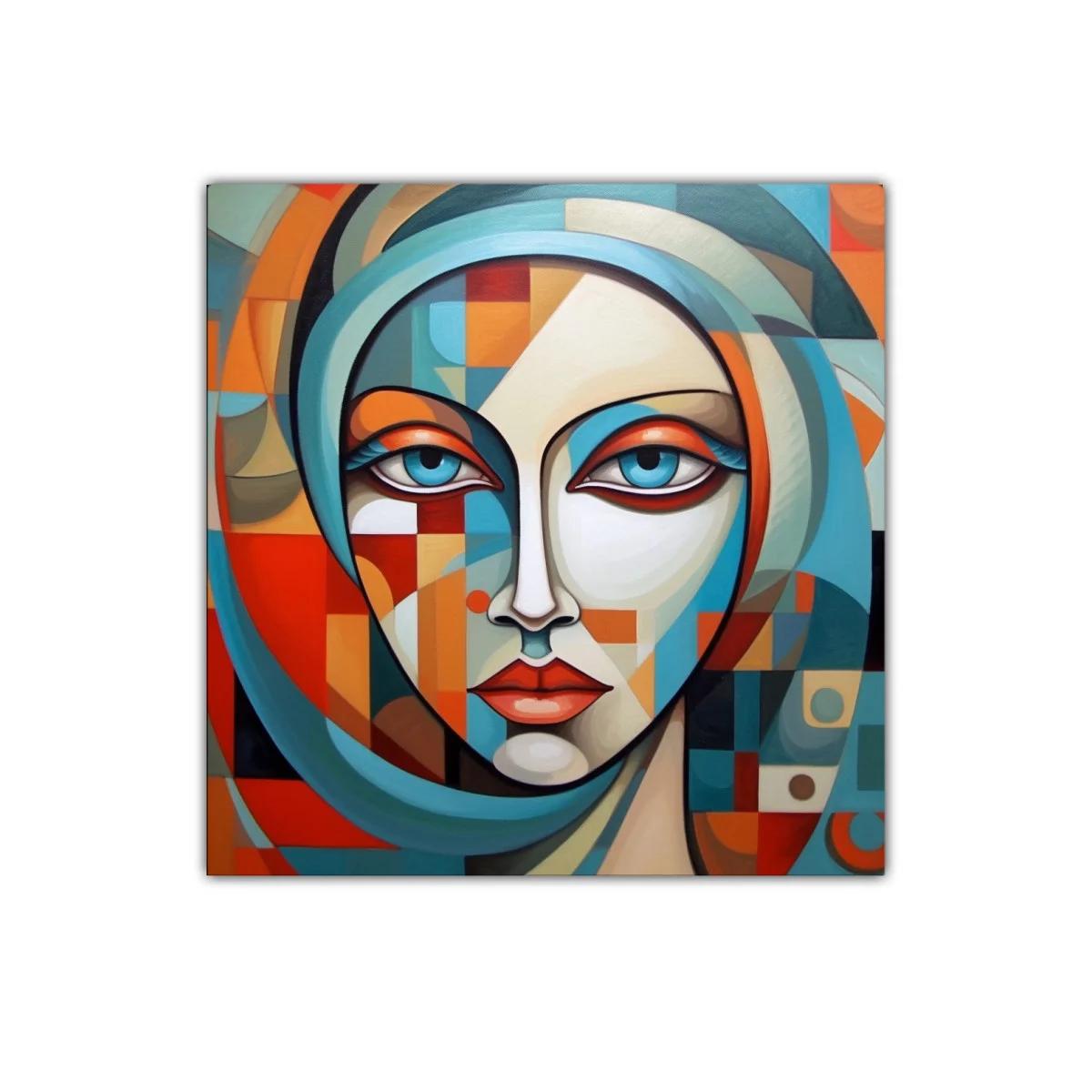 Rostro femenino geométrico con tonos vibrantes y suaves — imagen principal