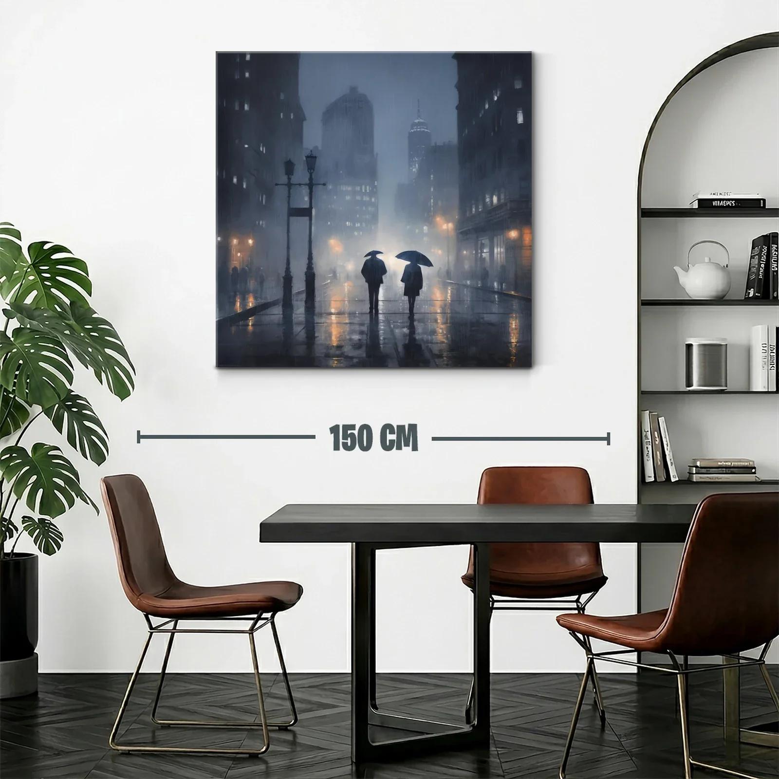 Escena urbana nocturna bajo la lluvia con dos figuras — miniatura 2