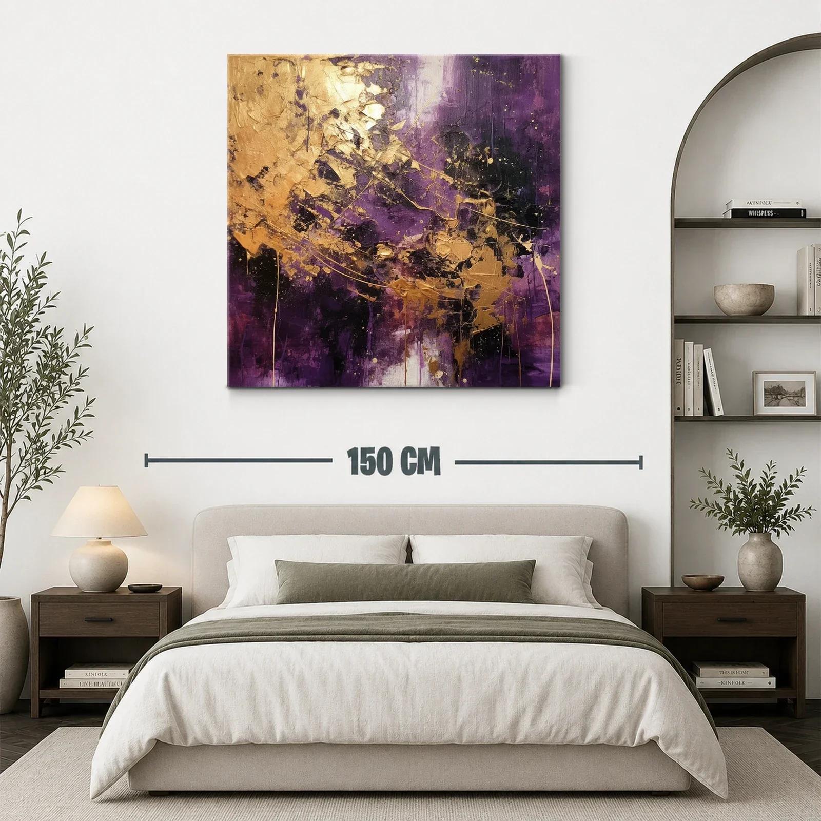 Cuadro abstracto con detalles dorados y tonos violetas intensos — miniatura 3