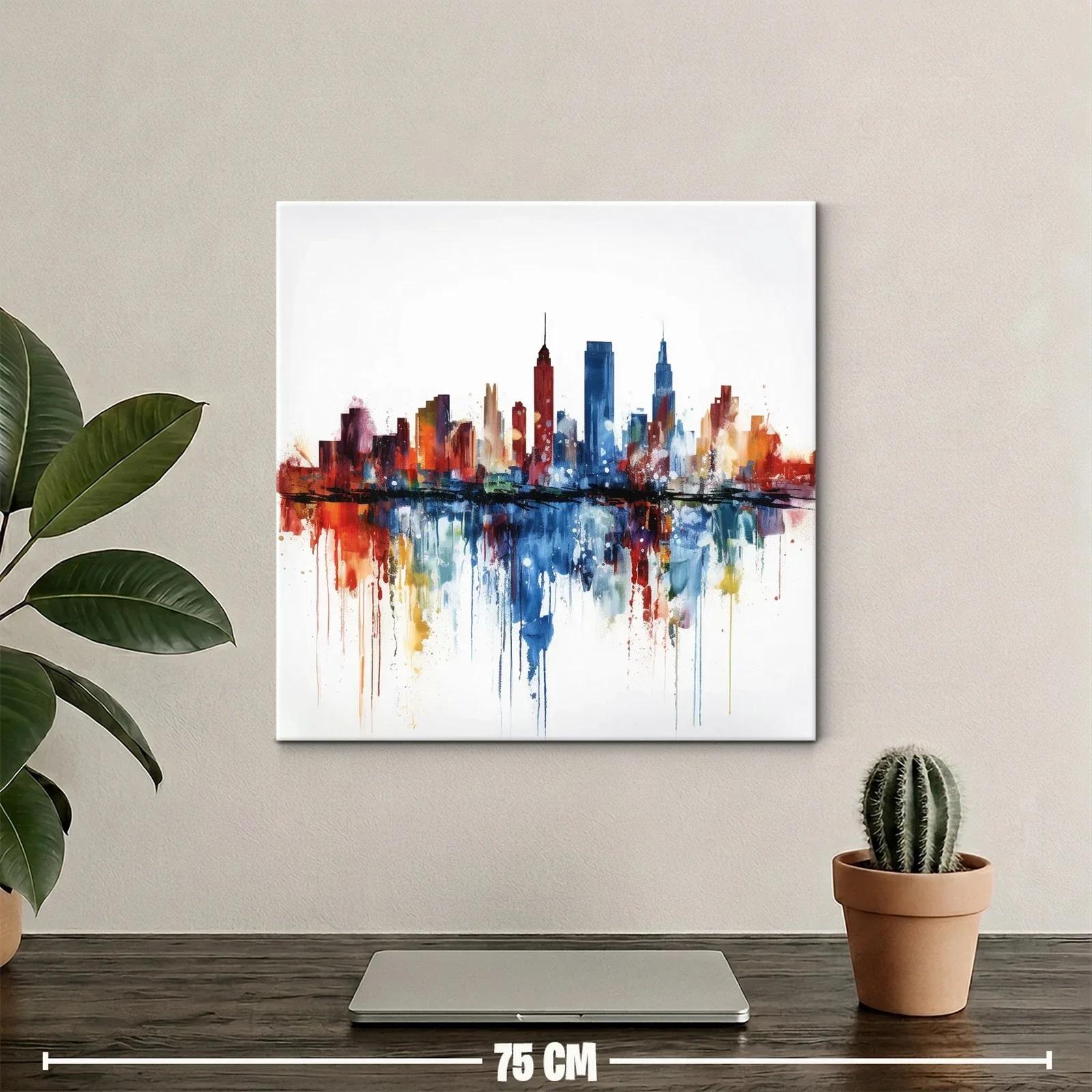Ciudad vibrante con reflejos en tonos cálidos y fríos — miniatura 2