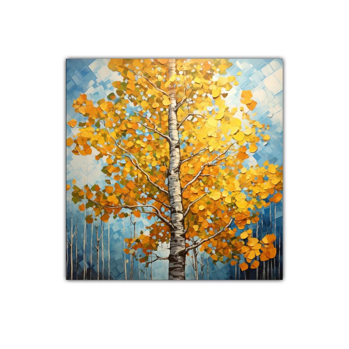 Árbol otoñal con vibrantes hojas doradas y cielo azul — imagen principal