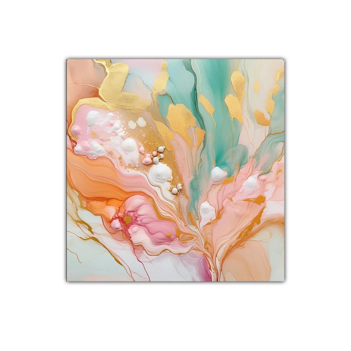 Cuadro decorativo con fluidez en tonos pastel y dorado