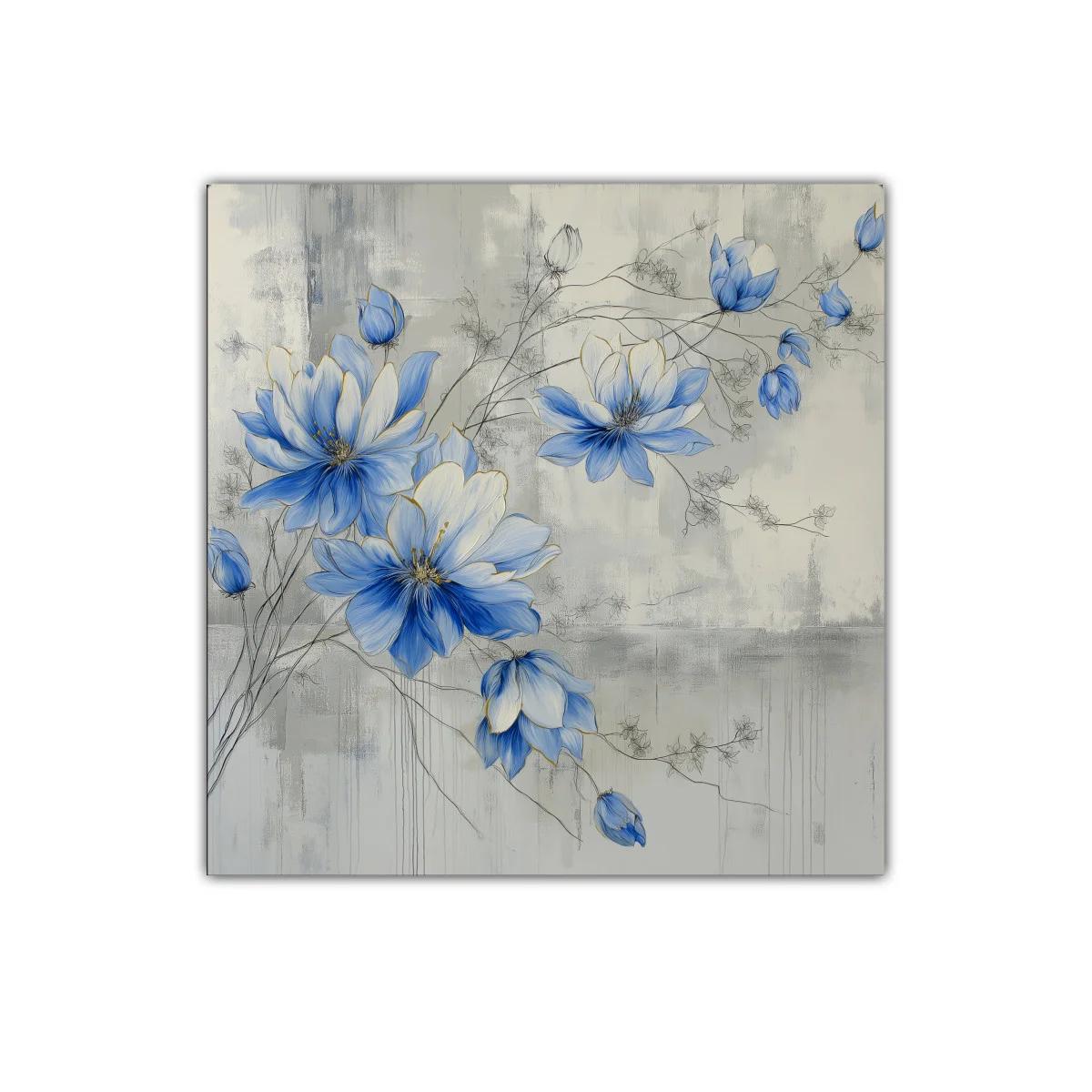 Flores delicadas en tonos azul y gris para una decoración elegante