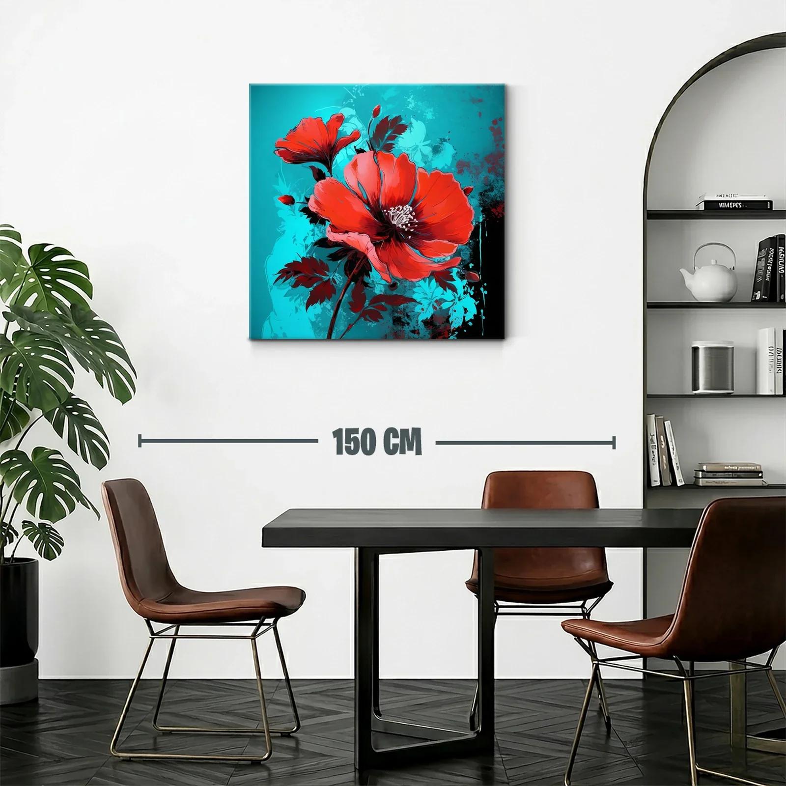 Impacto floral rojo sobre fondo azul vibrante — miniatura 2