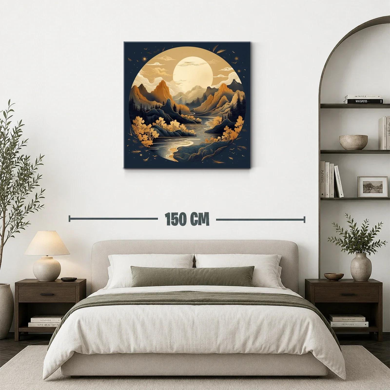 Paisaje Montañoso Bajo Luna Llena en Tonos Dorados — miniatura 3