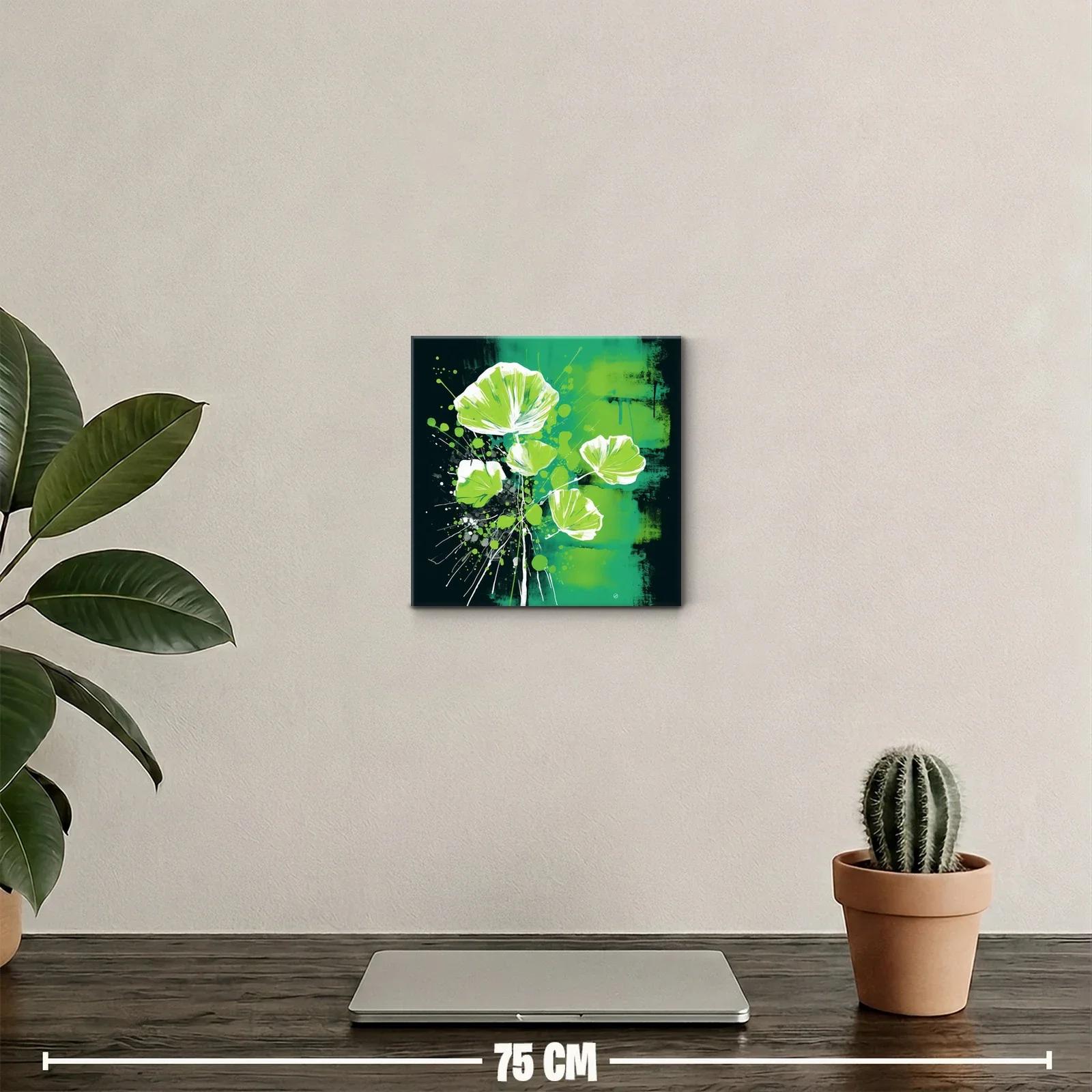 Cuadro decorativo con hojas verdes y diseño abstracto dinámico — miniatura 2
