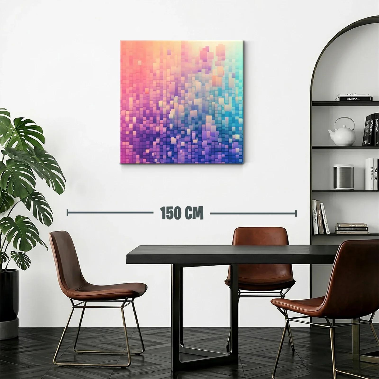 Cuadro abstracto con cubos en tonos pastel vibrantes — miniatura 2