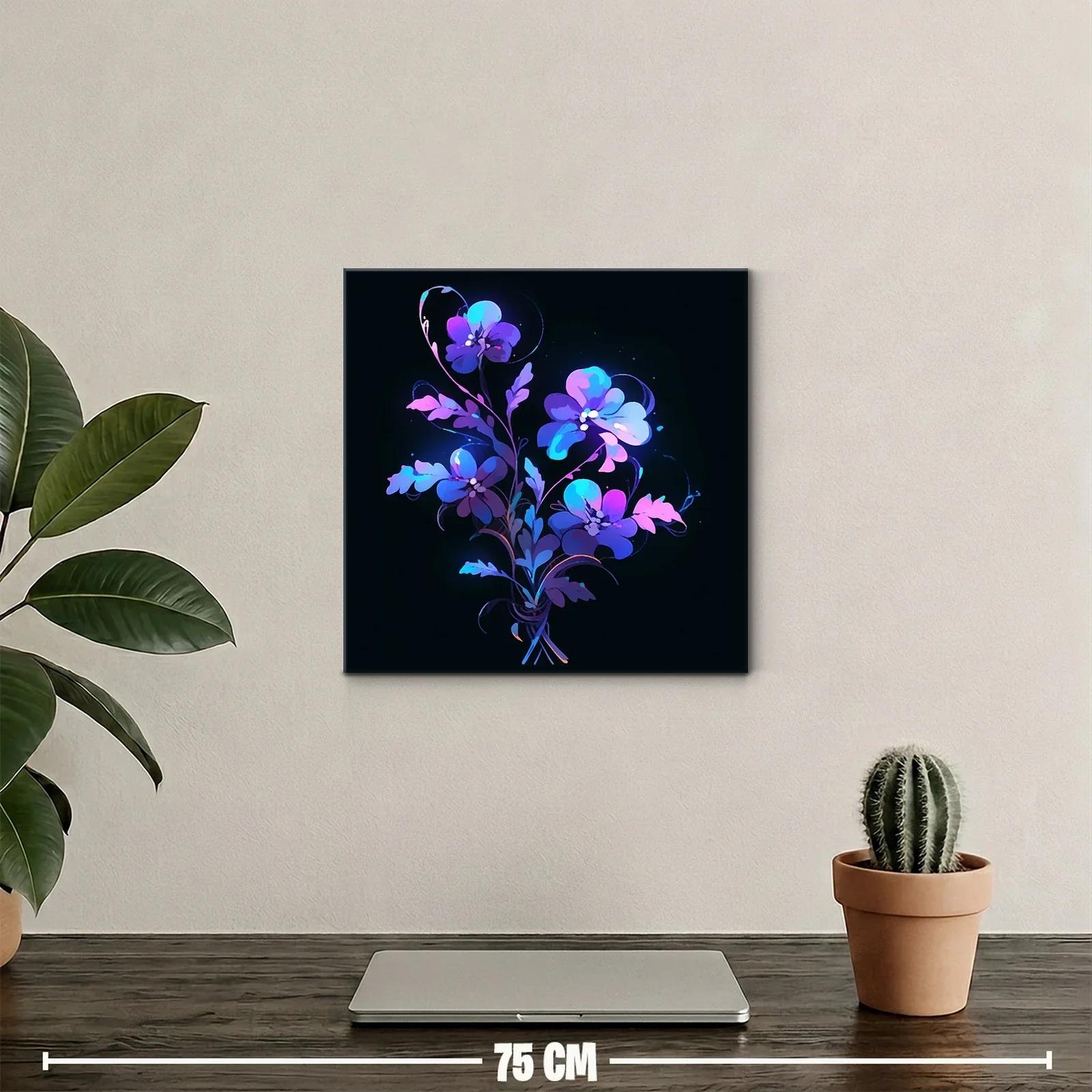 Ramo de flores en tonos violetas y azules sobre fondo oscuro — miniatura 2