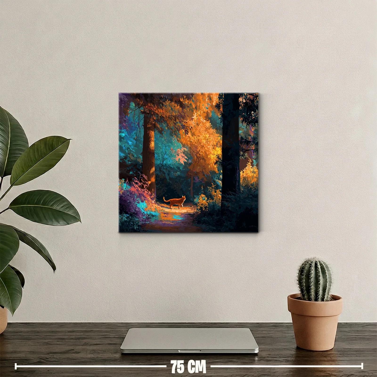 Paisaje otoñal con gato caminando entre árboles — miniatura 2