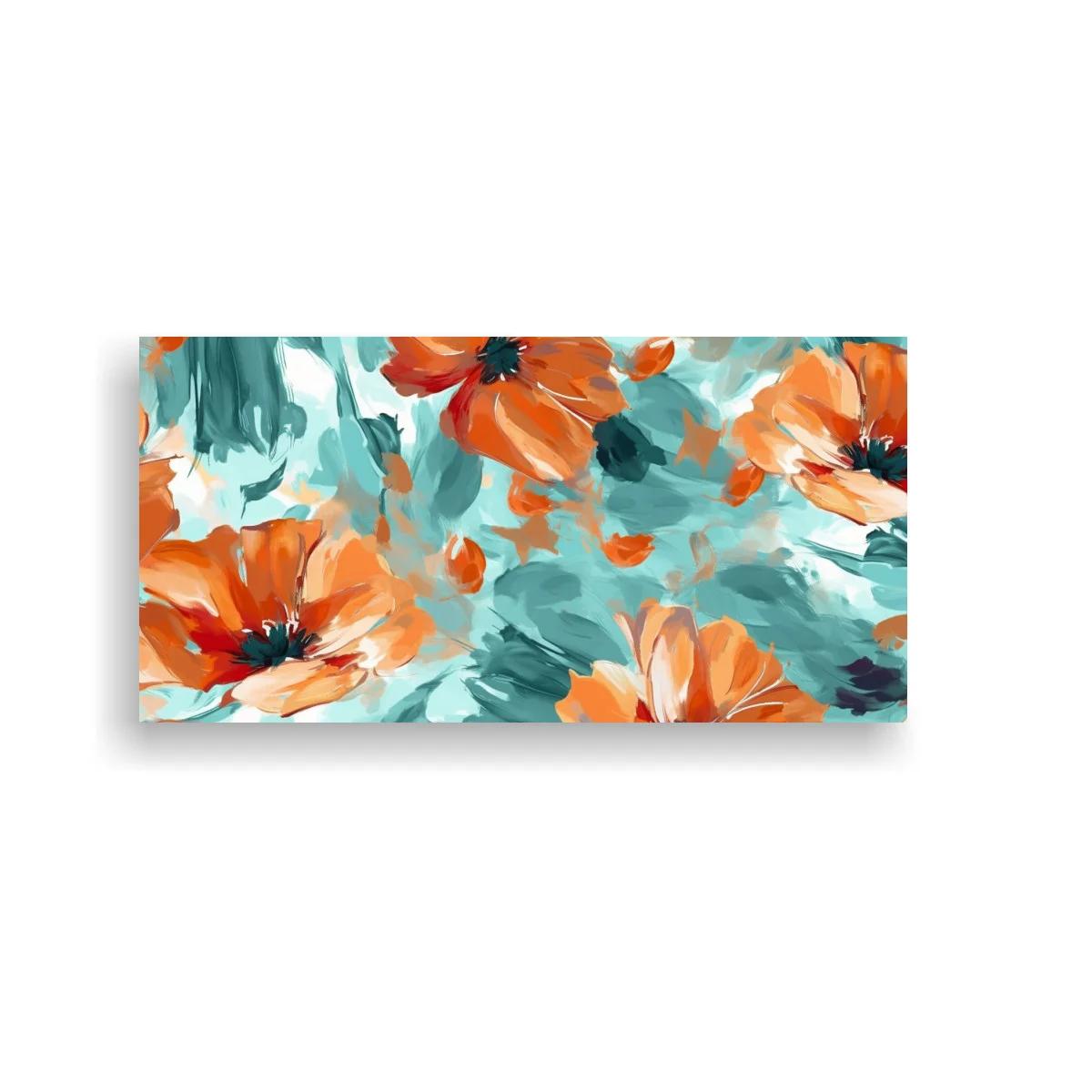 Cuadro amapolas naranjas con fondo turquesa