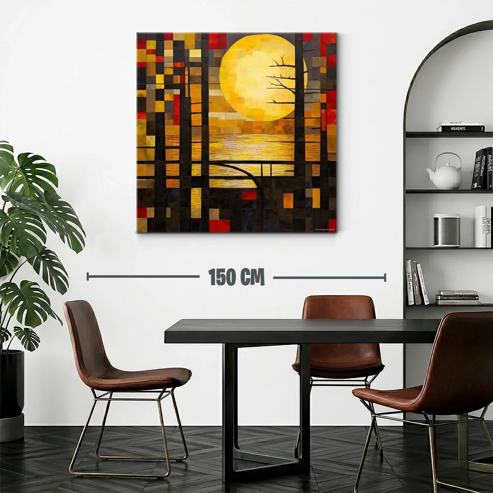 Cuadro abstracto con luna llena y tonos cálidos vibrantes — miniatura 2