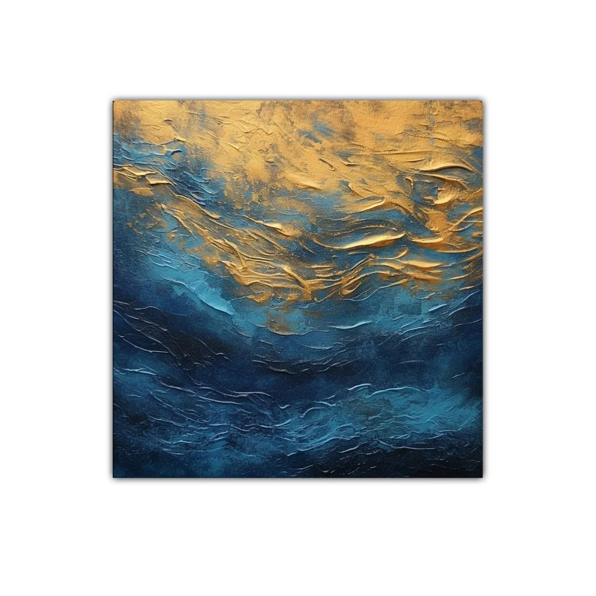 Cuadro abstracto con texturas doradas y tonos azules intensos — miniatura 1