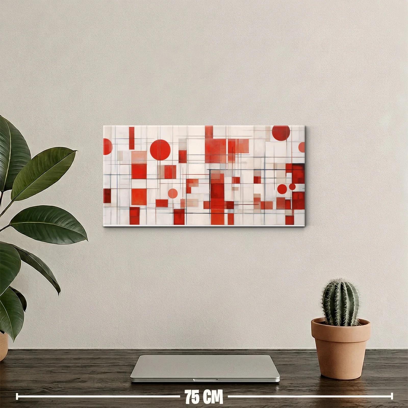 Cuadro geométrico con rectángulos y círculos rojos en cuadrícula fina — miniatura 2