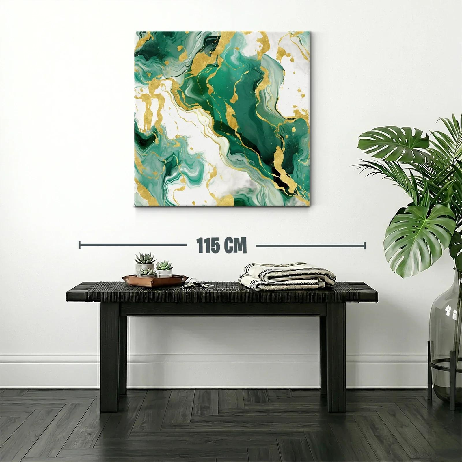 Cuadro abstracto con tonos verdes y dorados elegantes — miniatura 2