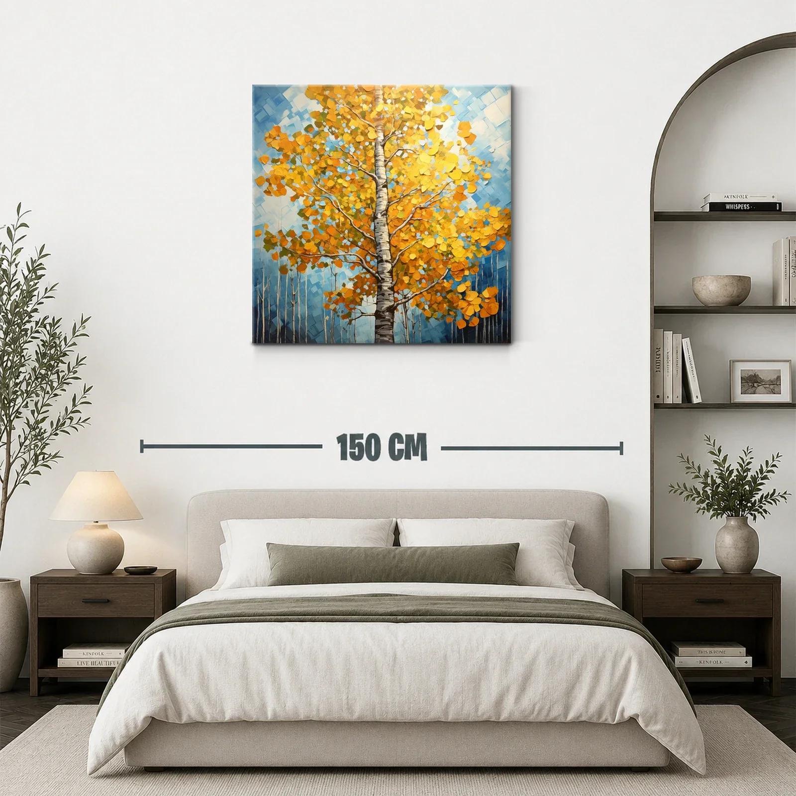 Árbol otoñal con vibrantes hojas doradas y cielo azul — miniatura 3