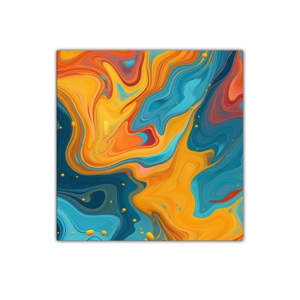 Cuadro abstracto vibrante con tonos anaranjados y azulados — imagen principal