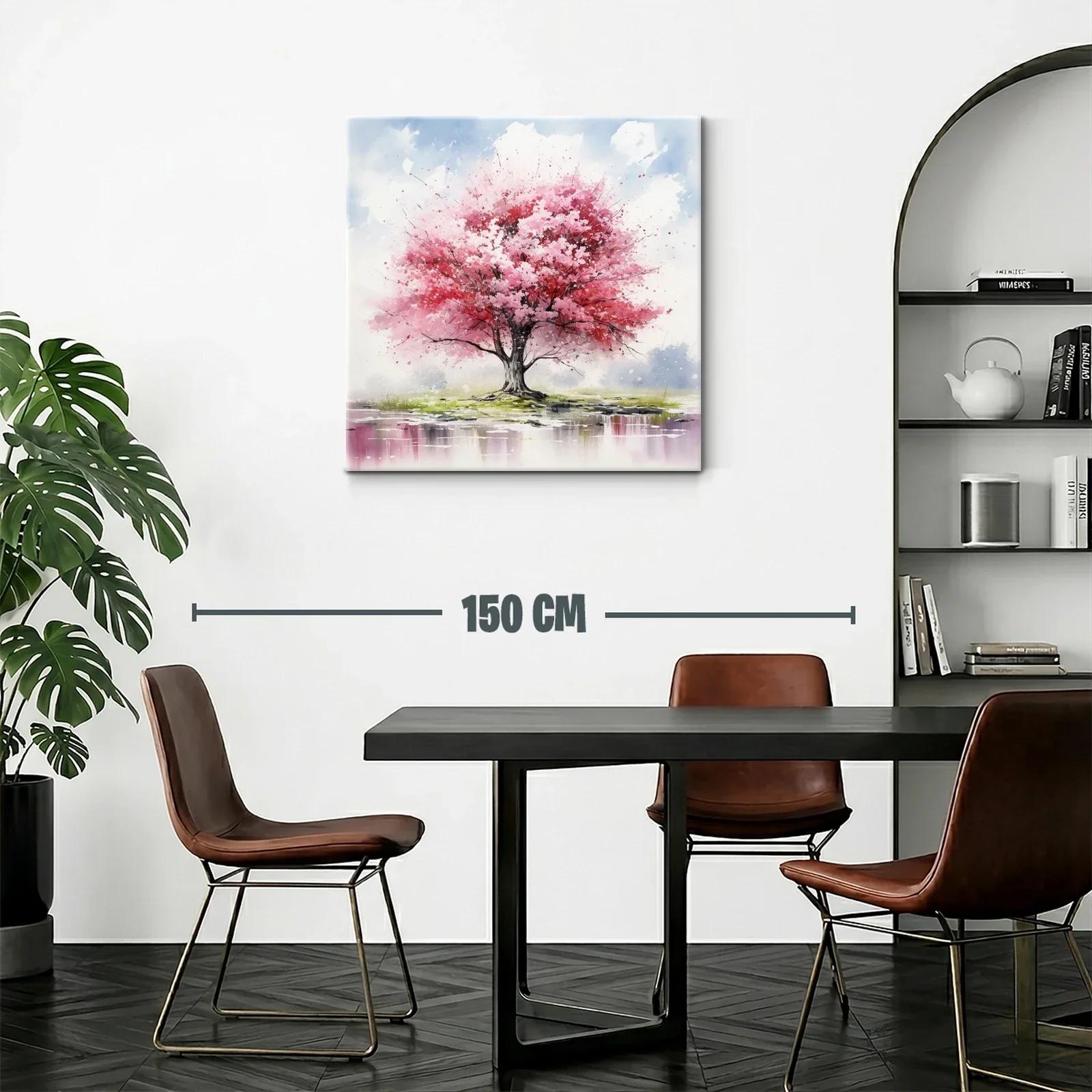 Árbol en flor con tonos rosas y paisaje sereno — miniatura 2