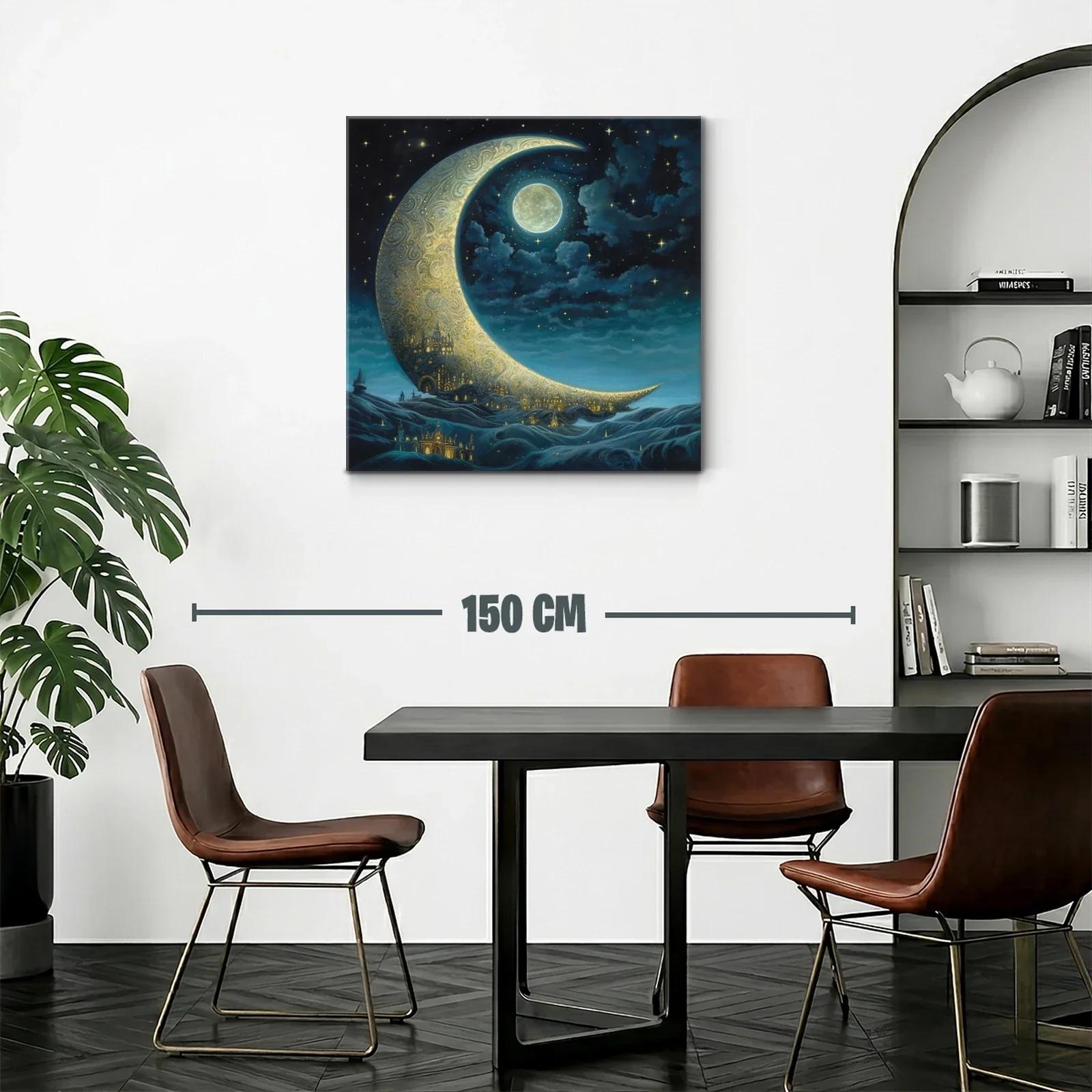 Paisaje nocturno con luna creciente y ciudad dorada — miniatura 2