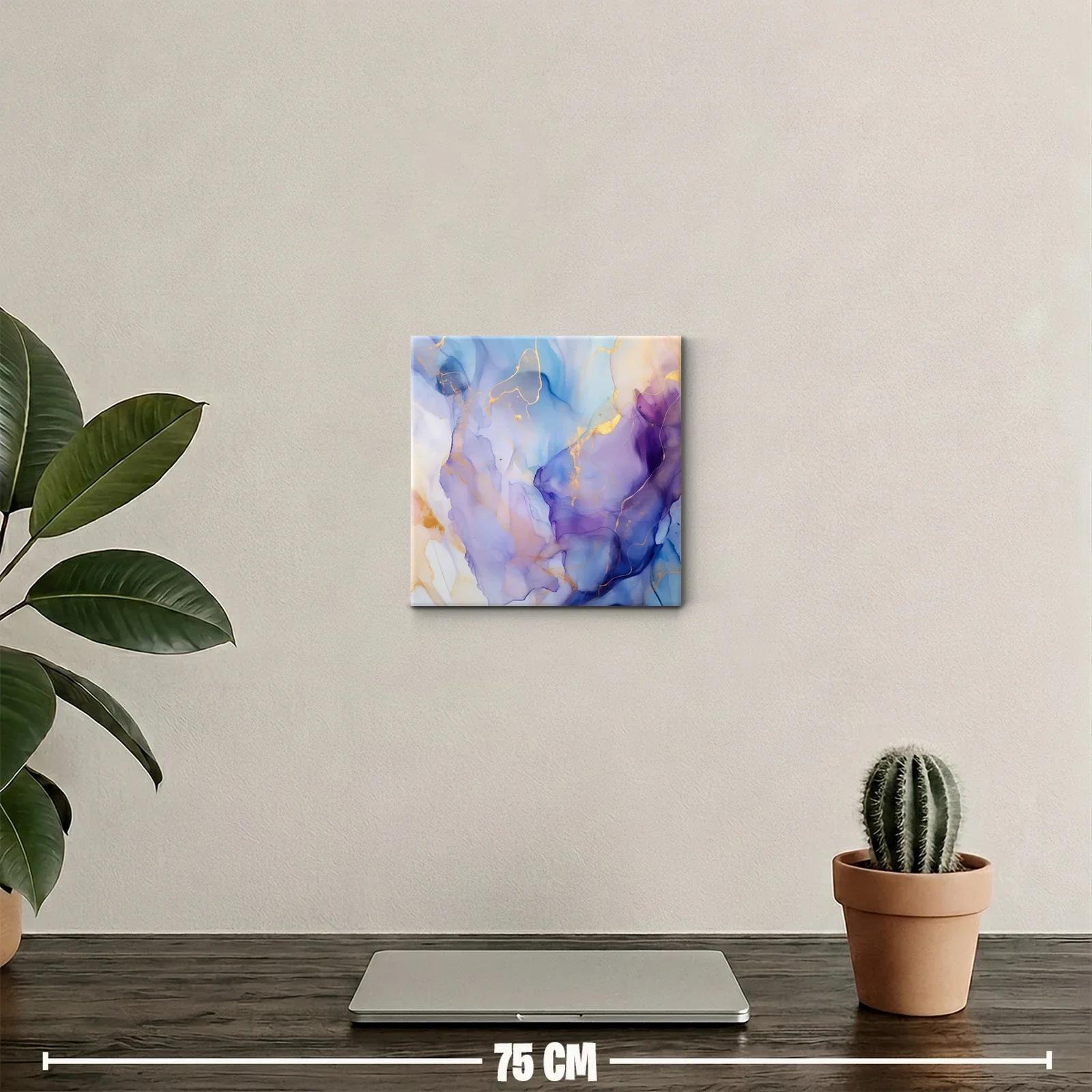 Cuadro decorativo con formas fluidas en tonos azul violeta y dorado — miniatura 2