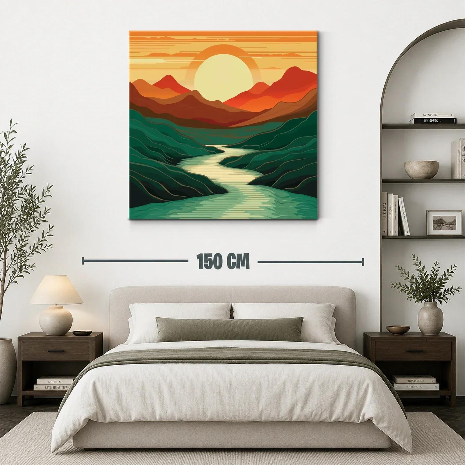 Paisaje con río serpenteante y sol poniente cálido — miniatura 3